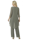 Elegant Chiffon Long Sleeves Asymmetric Beaded Wedding Pantsuits For Mother Of The Bride