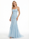 Glamorous Floral Lace Applique Mermaid Gown Chic Strapless Long Prom Dress