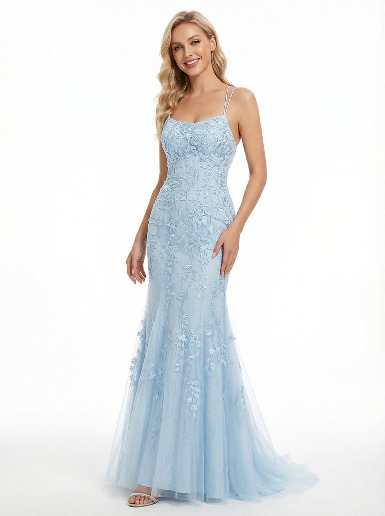 Glamorous Floral Lace Applique Mermaid Gown Chic Strapless Long Prom Dress