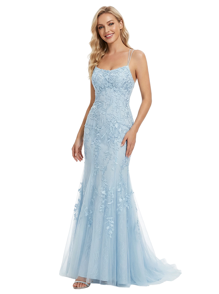 ChicSew Elegant Floral Lace Applique Mermaid Formal Dresses With Spaghetti Straps