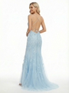 Glamorous Floral Lace Applique Mermaid Gown Chic Strapless Long Prom Dress