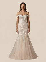 Mermaid Off Shoulder V-neck Maxi Long Lace Wedding Dresses Online