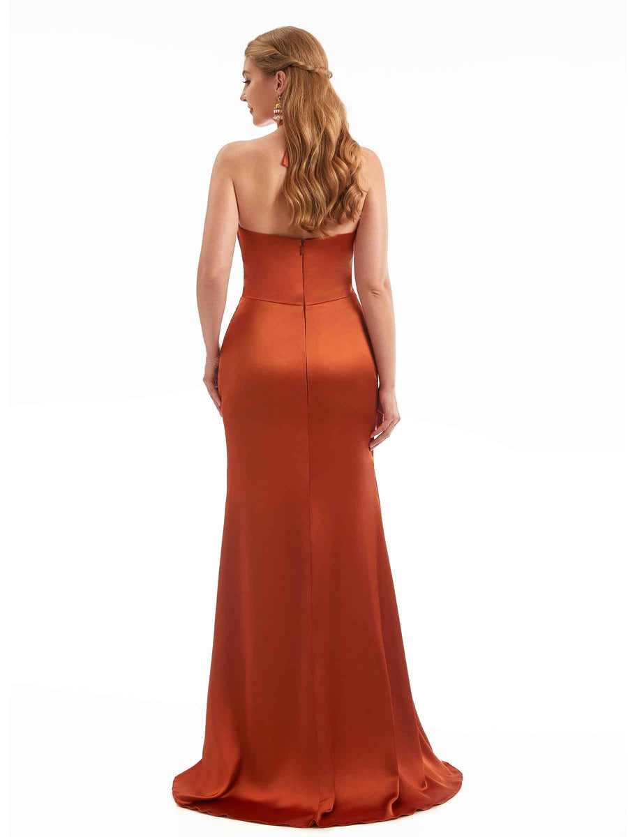 Slinky Halter Mermaid Boho Bridesmaid Dresses Satin