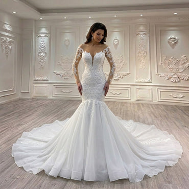 ChicSew Sparkly Illusion Long Sleeves Beaded Ball Gown Wedding Dress