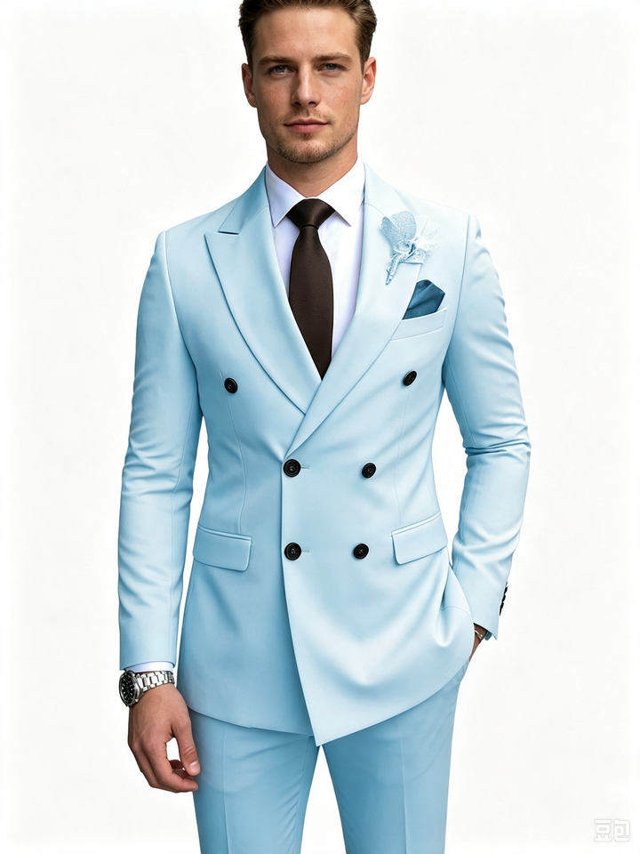 Classic 2 Piece Blue Men's Suit with Regular Fit and Sophisticated Peak Lapel