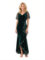 Elegant V-neck Flutter Sleeves Ruffles Velvet Mermaid Ankle-Length Mother Of The Bride Dresses