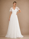 ChicSew Elegant V-NecK Short Sleeves Lace A-Line Floor-Length Wedding Dress