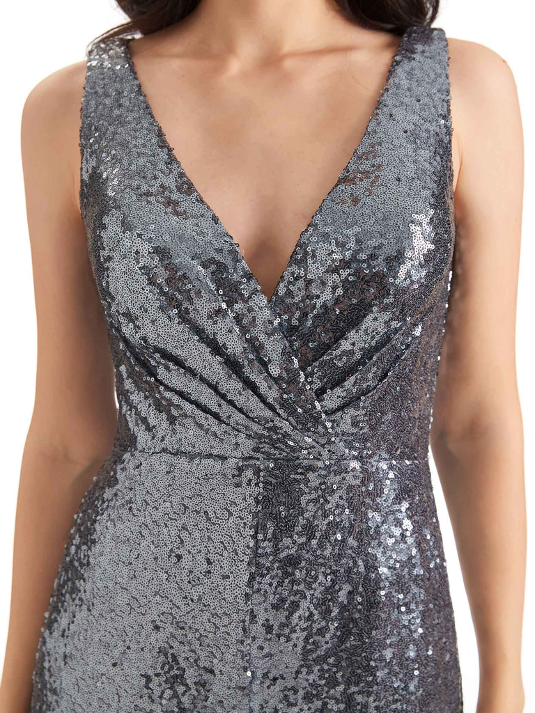 Gorgeous Sequin Sleeveless V-Neck Long Party Jumpsuit - ChicSew