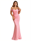 Trendy Off The Shoulder Ruched Jersey Mermaid Floor Length Evening Formal Dresses