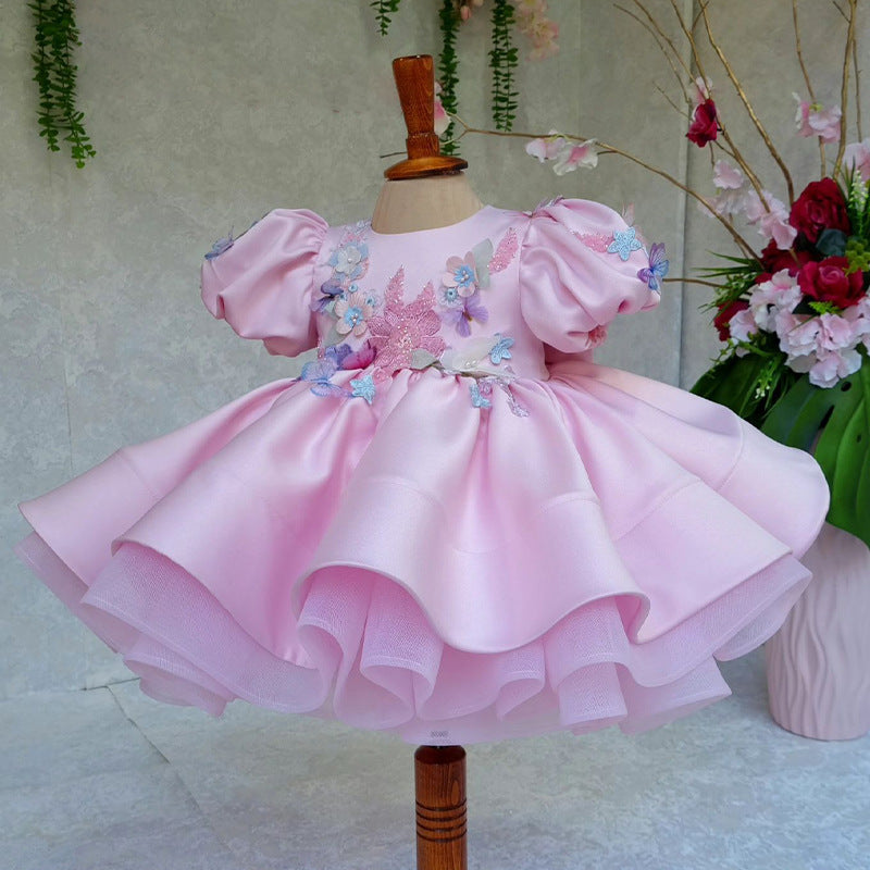 Lace Beaded Flower Girl Dresses Ball Gown Hand Made Flowers Little Girl Vintage Girl Dresses Gowns