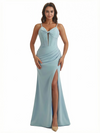 Elegant Spaghetti Straps Stretchy Crepe Mermaid Maxi Evening Gowns For Women