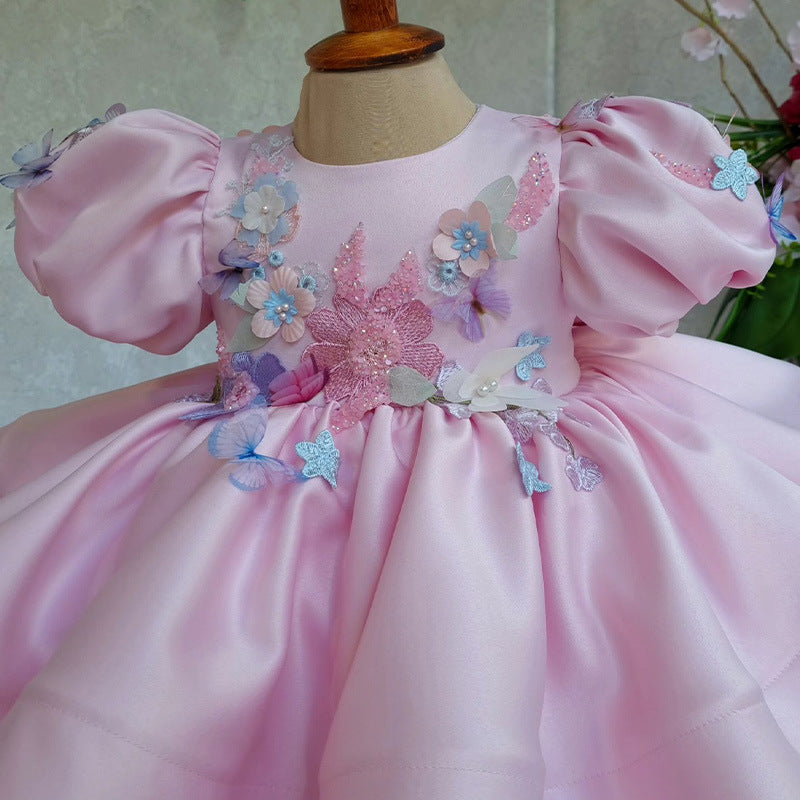 Lace Beaded Flower Girl Dresses Ball Gown Hand Made Flowers Little Girl Vintage Girl Dresses Gowns