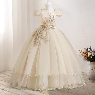 Luxury Lace Tulle Flower Girls Dress Princess Gown for Wedding Long Tutu Dress