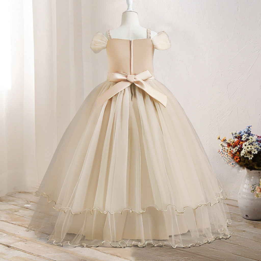 Luxury Lace Tulle Flower Girls Dress Princess Gown for Wedding Long Tutu Dress