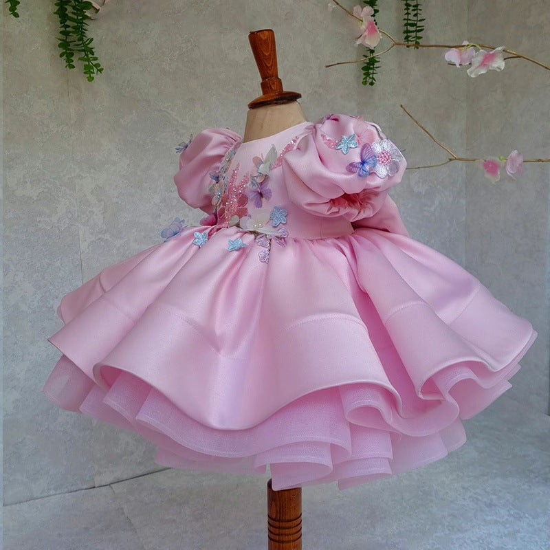 Lace Beaded Flower Girl Dresses Ball Gown Hand Made Flowers Little Girl Vintage Girl Dresses Gowns