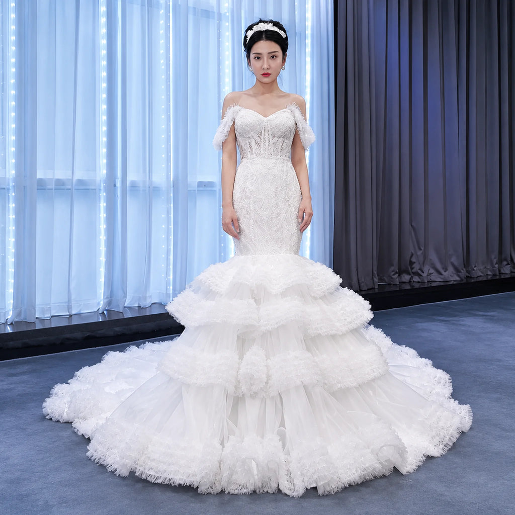 ChicSew Sparkly Lace Applique Off Shoulder Ball Gown Wedding Dress