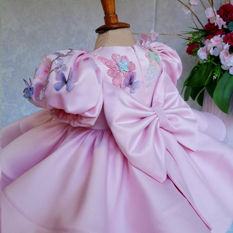 Lace Beaded Flower Girl Dresses Ball Gown Hand Made Flowers Little Girl Vintage Girl Dresses Gowns
