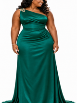 ChicSew Elegant One Shoulder Mermaid Ruched Soft Satin Long Bridesmaid Dresses