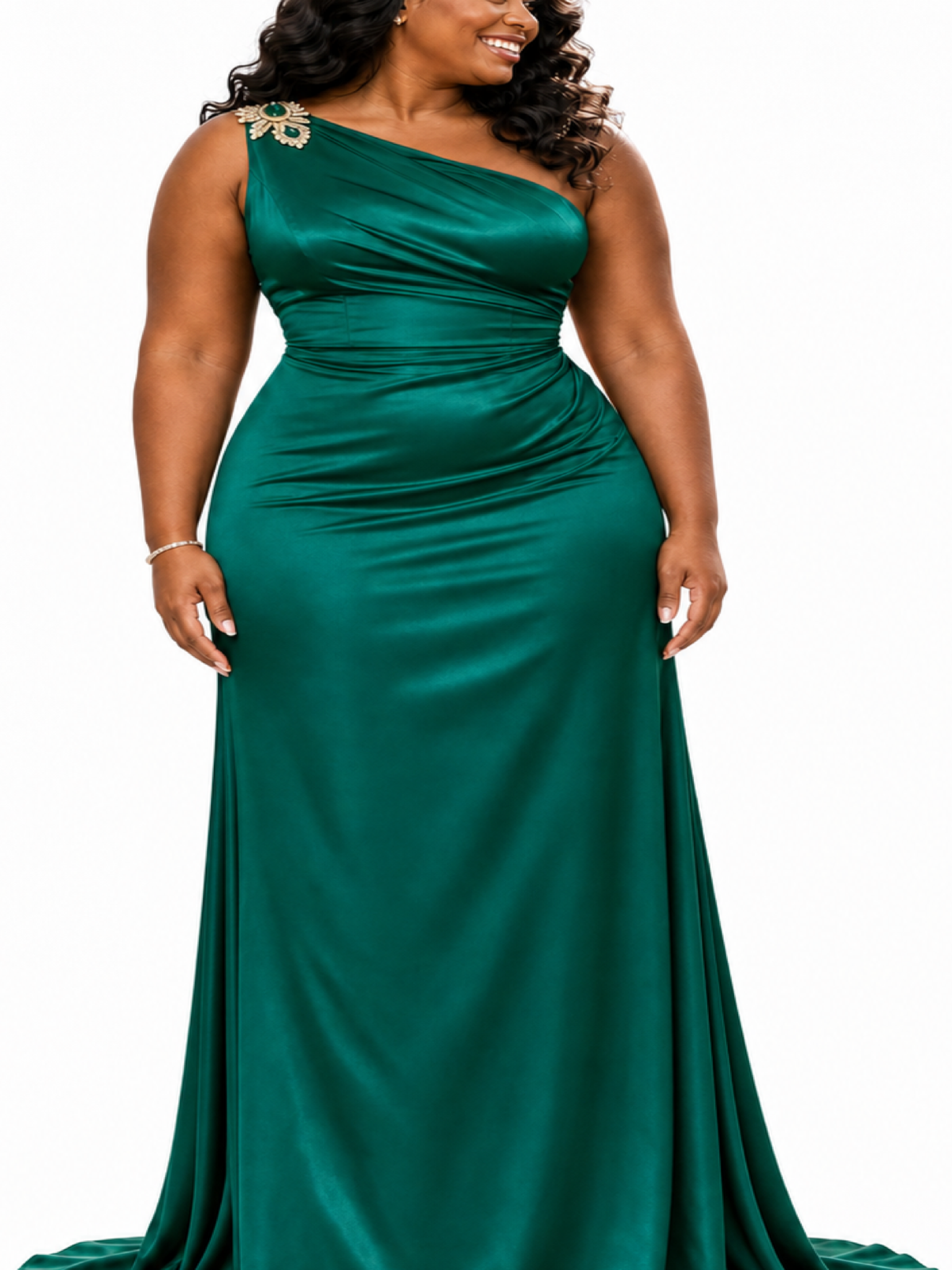 ChicSew Elegant One Shoulder Mermaid Ruched Soft Satin Long Bridesmaid Dresses