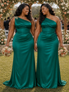 ChicSew Elegant One Shoulder Mermaid Ruched Soft Satin Long Bridesmaid Dresses