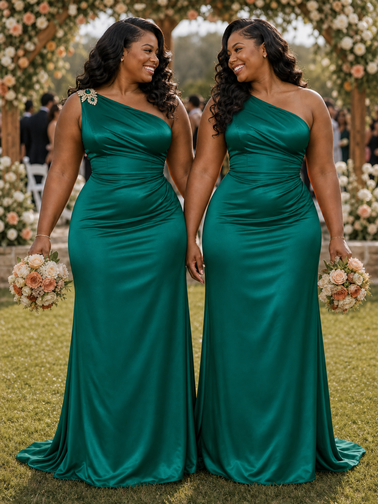 ChicSew Elegant One Shoulder Mermaid Ruched Soft Satin Long Bridesmaid Dresses