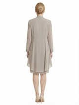 Classy Ruched Tea-Length Mother Of The Groom Dress With Lace Chiffon Jacket