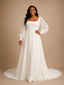 ChicSew Elegant Simple Square Neck Long Sleeves Chiffon A-Line Wedding Dress