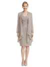 Classy Ruched Tea-Length Mother Of The Groom Dress With Lace Chiffon Jacket