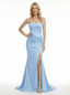 Modern Sweetheart Ruched Satin Mermaid Gown Sexy High Slit Sleeveless Prom Dress