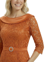Sophisticated Jewel Half Sleeves Lace Mother Of The Bride Dress With Beaded Belt
