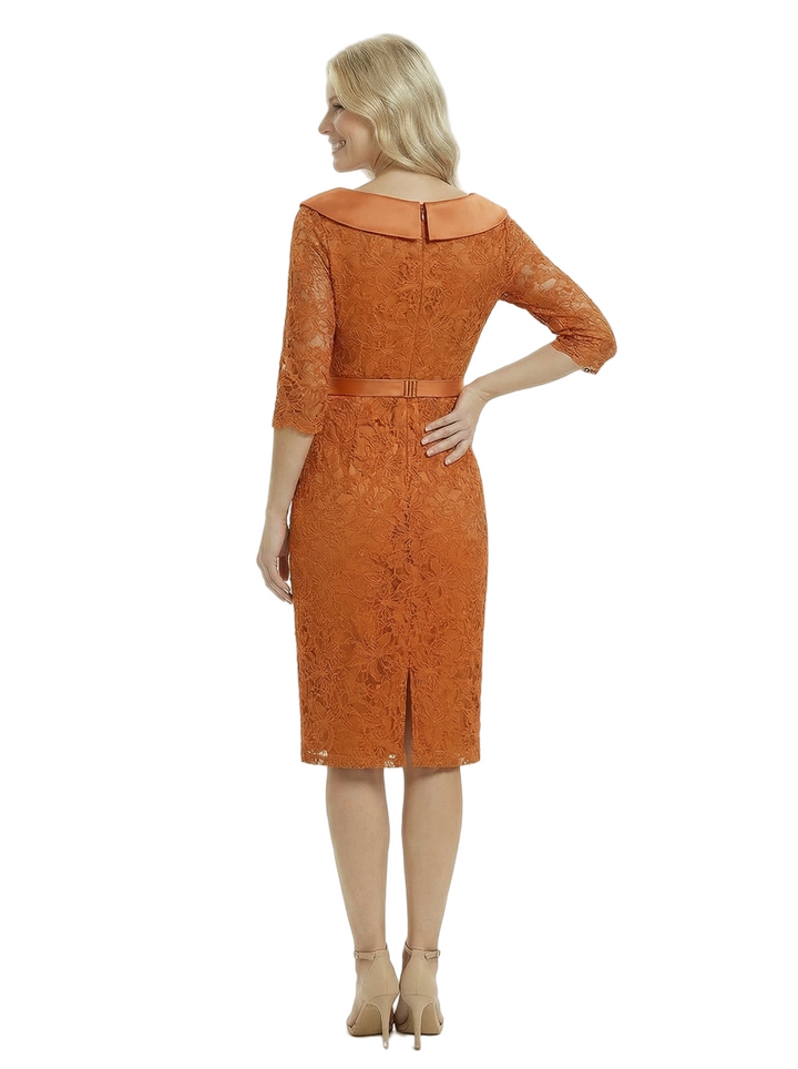 Sophisticated Jewel Half Sleeves Lace Mother Of The Bride Dress With Beaded Belt