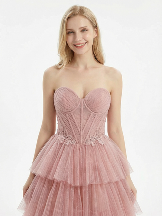 Unique Corset Lace Bodice Tiered Tulle Gown Beautiful Sweetheart Formal Evening Gown