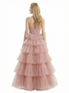 ChicSew Unique Lace Applique Tiered Ruffle A-Line Tulle Sweetheart Formal Evening Gown
