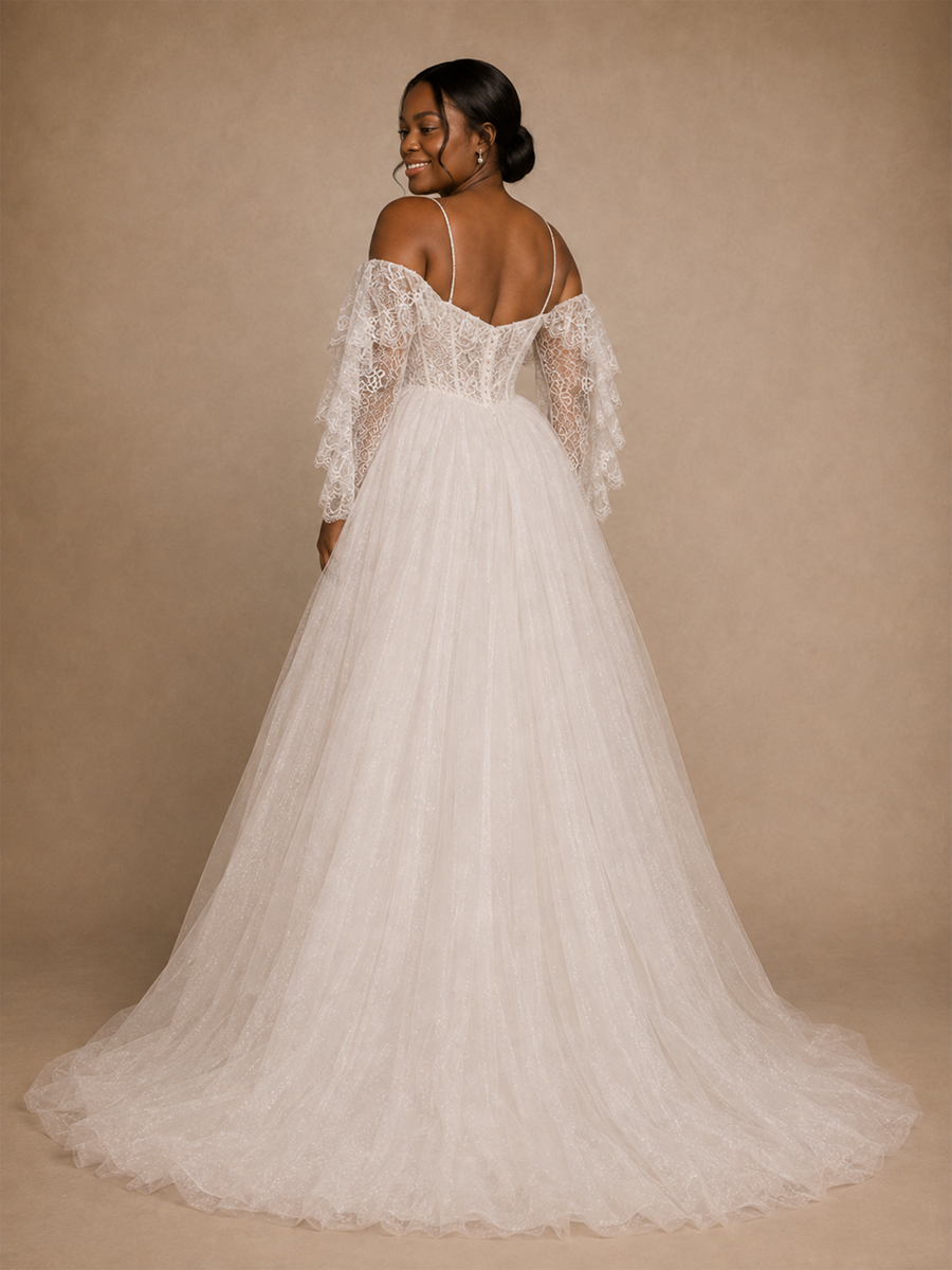 ChicSew Unique Spaghetti Straps Boning Lace Glitter Tulle Long A-Line Wedding Dress
