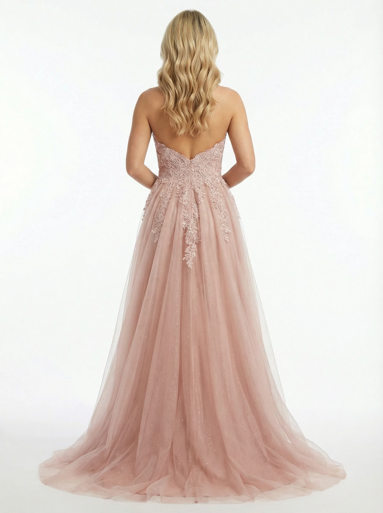 Pretty Lace Sweetheart High-Low Tulle Gown Elegant Sleeveless A-Line Prom Dress