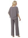 Chic Scoop Chiffon Half Sleeves Beaded Pant Suit For Mother Of The Groom