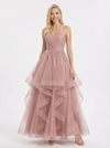 Elegant Tiered Tulle A-Line Gown Romantic Lace Sweetheart Neck Formal Dress