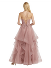 ChicSew Elegant Tiered Tulle A-Line Spaghetti Straps Lace Applique Ball Gown Formal Dress