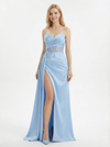 Sexy Strapless Satin Prom Gown With Sheer Lace Corset Bodice And Thigh-High Side Slit