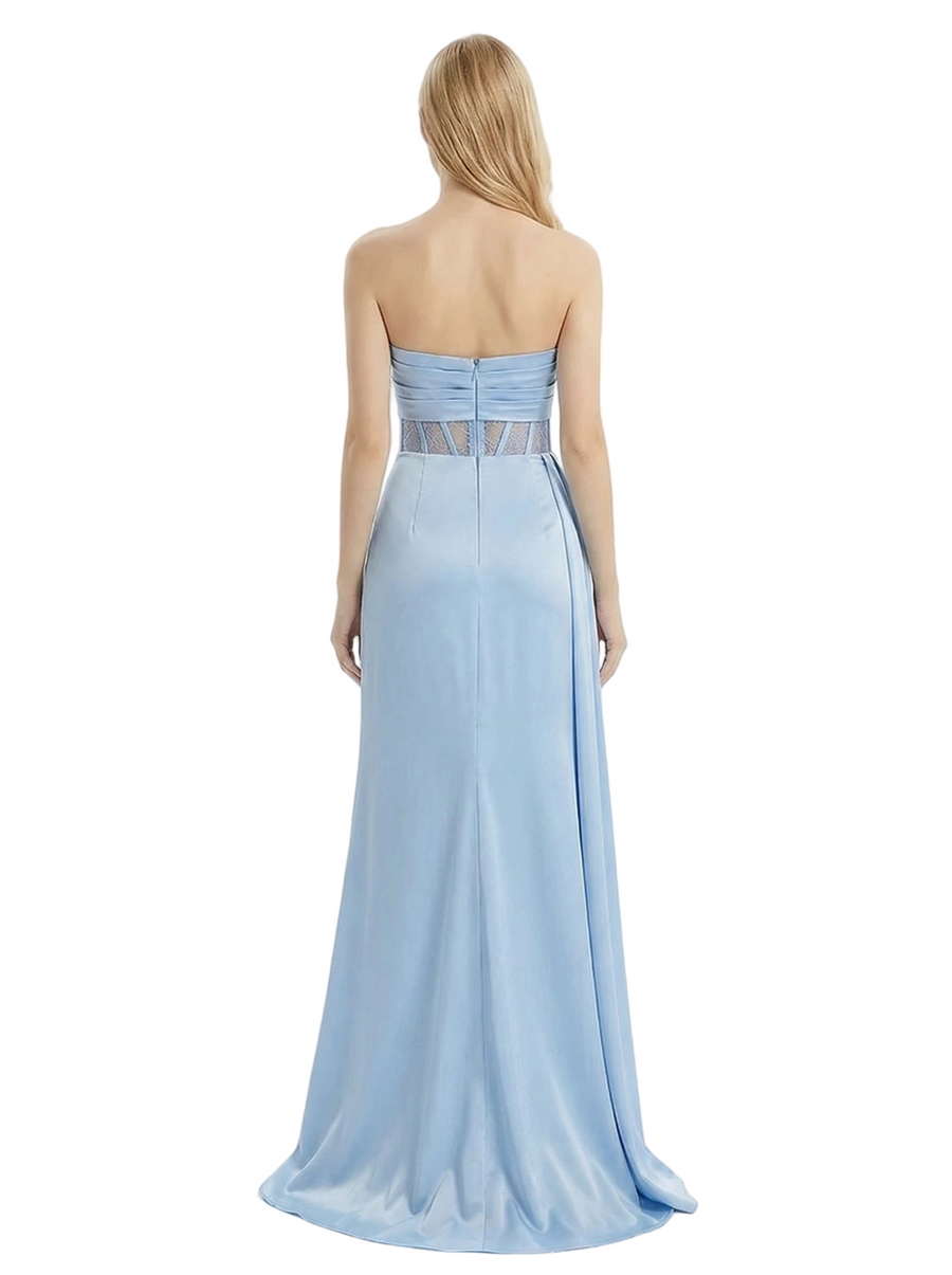 ChicSew Sexy Strapless Side Slit Boning Floor-Length Mermaid Satin Prom Gown