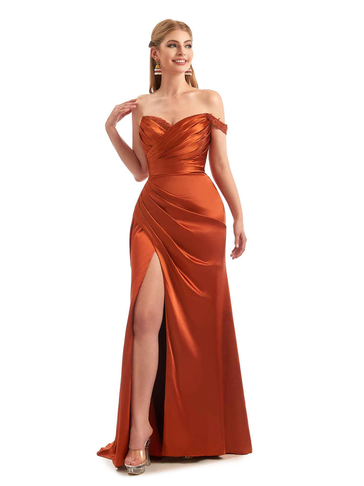 One Shoulder Lace Strap Mermaid Satin Unique Long Wedding Guest Dresses