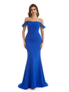 Elegant Mermaid Off Shoulder Stretchy Crepe Long Formal Bridesmaid Dresses