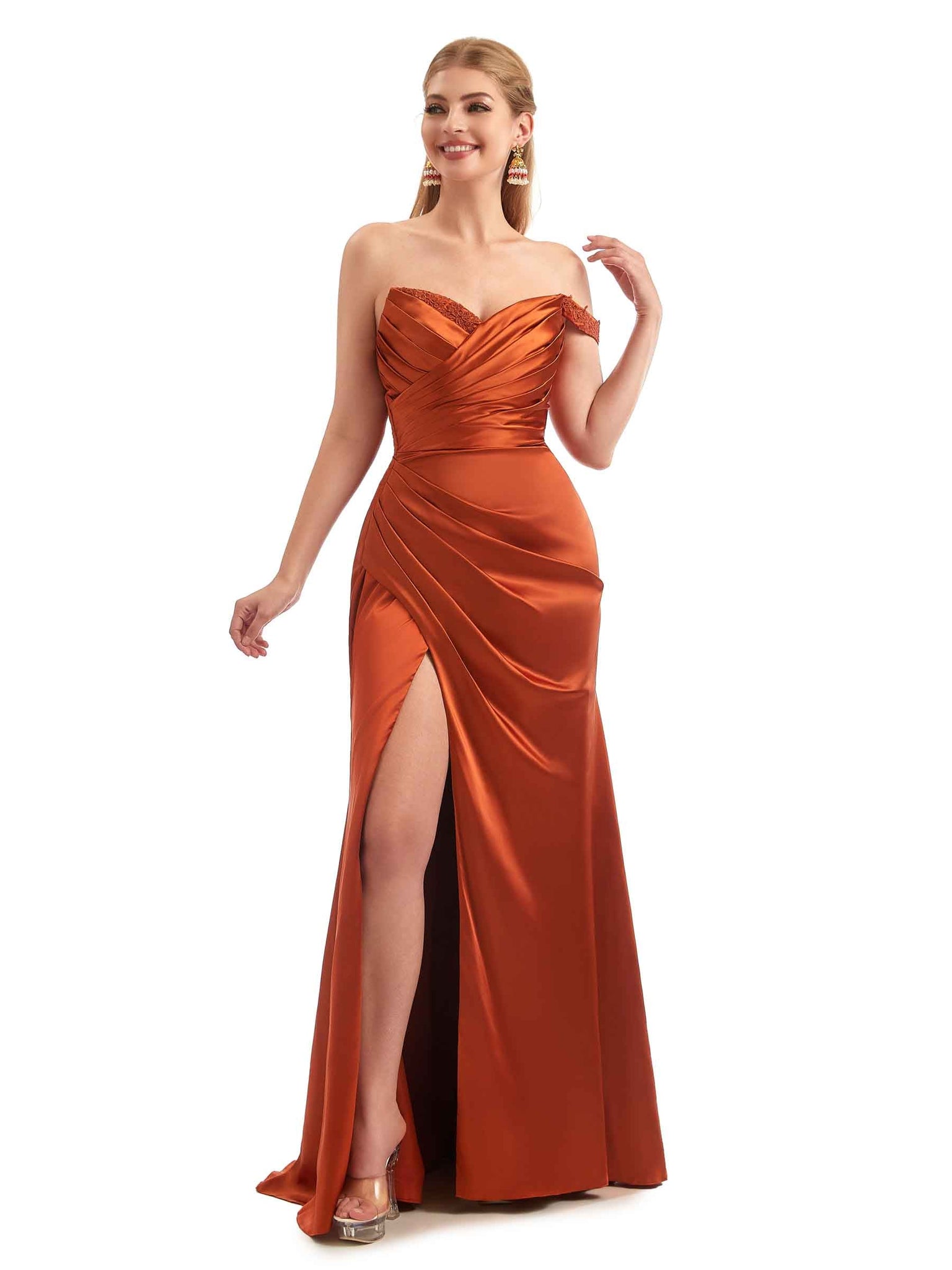 Long Fall Lace Strap Mermaid Satin Bridesmaid Dresses