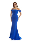 Elegant Mermaid Off Shoulder Stretchy Crepe Long Formal Bridesmaid Dresses