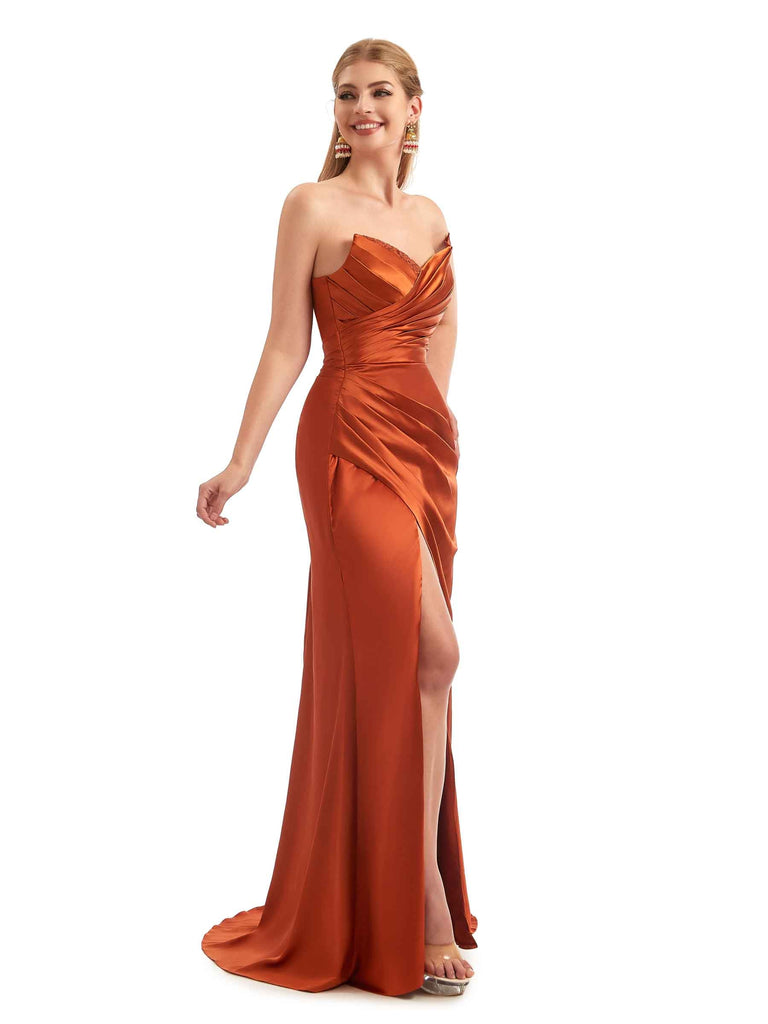 Long Winter Lace Strap Mermaid Satin Bridesmaid Dresses