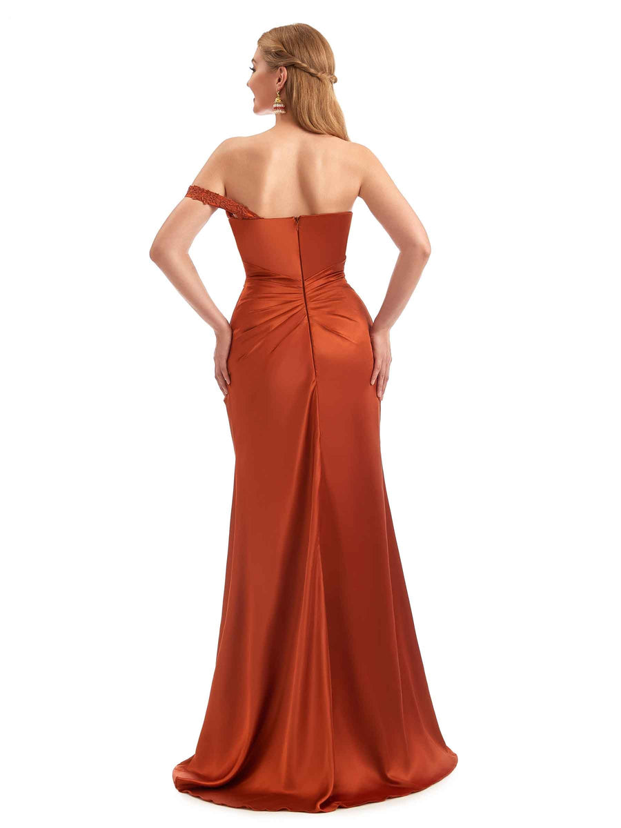 Mermaid Boho Lace Strap Mermaid Satin Bridesmaid Dresses