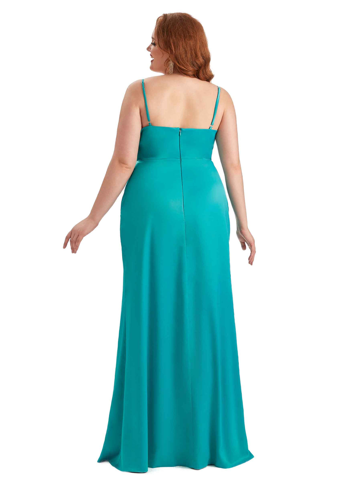 Plus Size Sexy Side Slit Spaghetti Straps Mermaid Soft Satin Long Maid of Honor Dresses