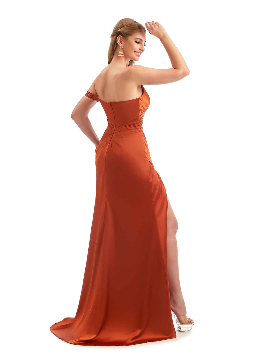 Long Spring Lace Strap Mermaid Satin Bridesmaid Dresses