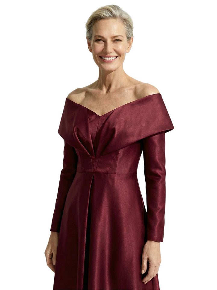 Classy Off Shoulder Long Sleeves Satin Mother Of The Bride A-line Gown