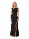 Elegant Asymmetric Neckline Crepe Side Slit Mermaid Long Mother of the Brides Dresses